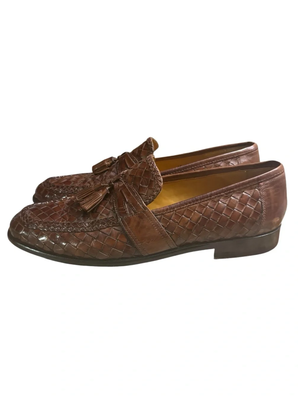 JOHNSTON & MURPHY Domani Leather Woven Slip-On Tassel Loafers Size 11